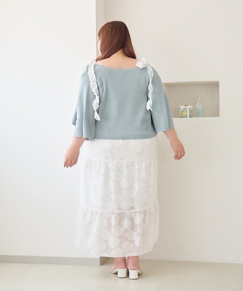 Louiosy（ルオシー）の「【大きいサイズ】フラワージャガードフリルリボンティアードキャミワンピ（ワンピース・レディース・ピンク/オフホワイト・4L/3L）」の6枚目の写真