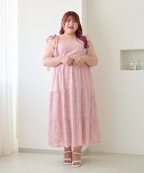 Louiosy（ルオシー）の「【大きいサイズ】フラワージャガードフリルリボンティアードキャミワンピ（ワンピース・レディース・ピンク/オフホワイト・4L/3L）」の21枚目の写真