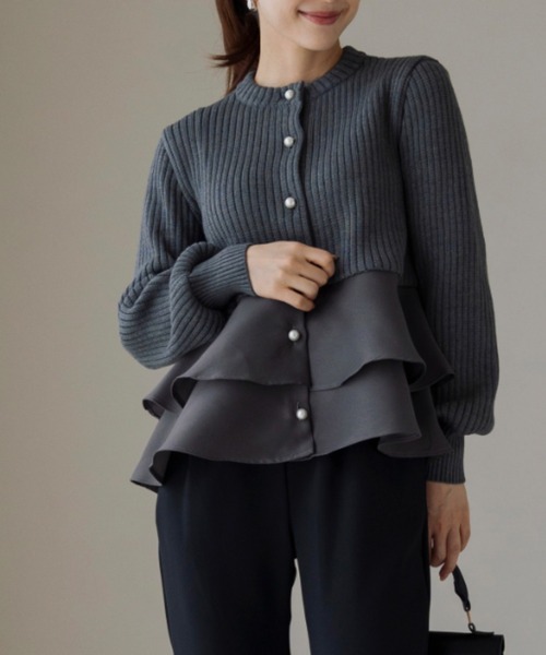 sono サイドティアードジャケット　カーディガン　新品　入学式 再販売!!【ZOZO限定】日本製【SONO/ソーノ】ﾃｨｱｰﾄﾞﾌﾚｱﾊｲﾌﾞﾘｯﾄﾞﾆｯﾄ