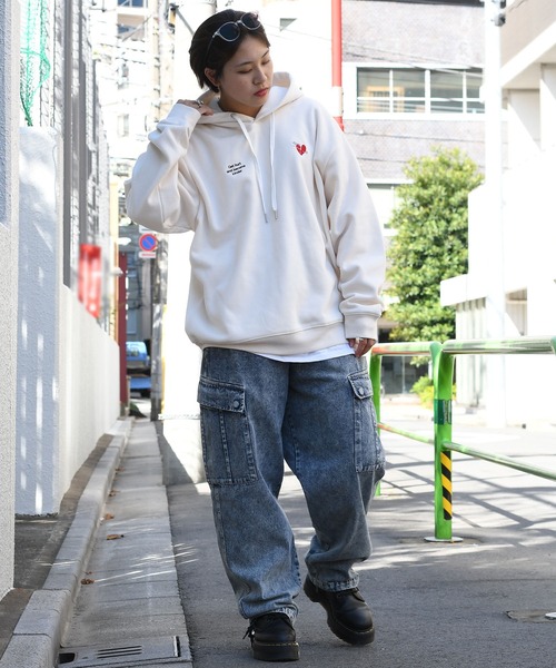 セール】message embroidery sweat hoodie/メッセージ刺繍 スウェット