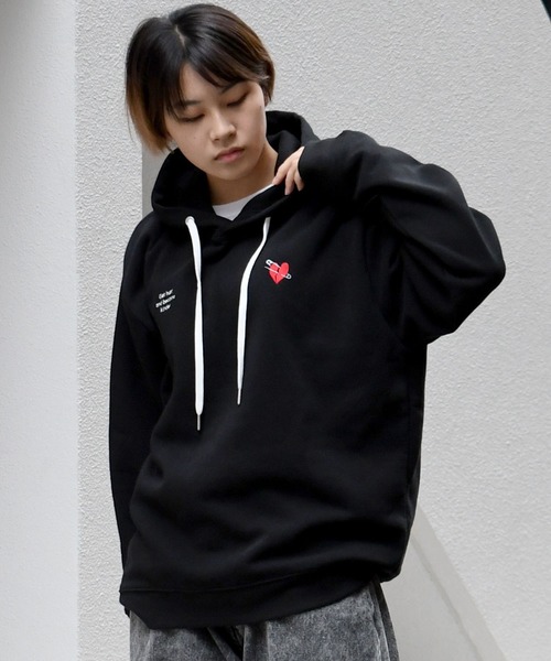 セール】message embroidery sweat hoodie/メッセージ刺繍 スウェット