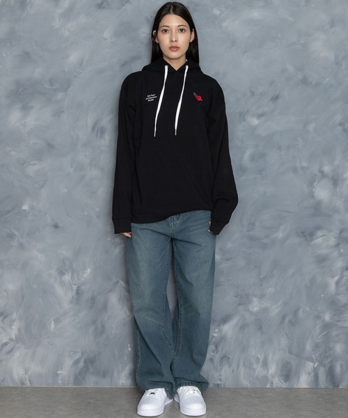 セール】message embroidery sweat hoodie/メッセージ刺繍 スウェット