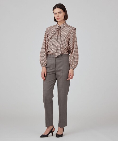 PINKY&DIANNE カラーハウンドトゥースプリントリボンブラウス