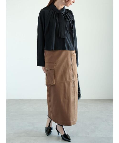 Te chichi(テチチ)の「フロントジップカーゴロングタイトスカート(スカート・レディース・ブラウン/ブラック・F)」の4枚目の写真
