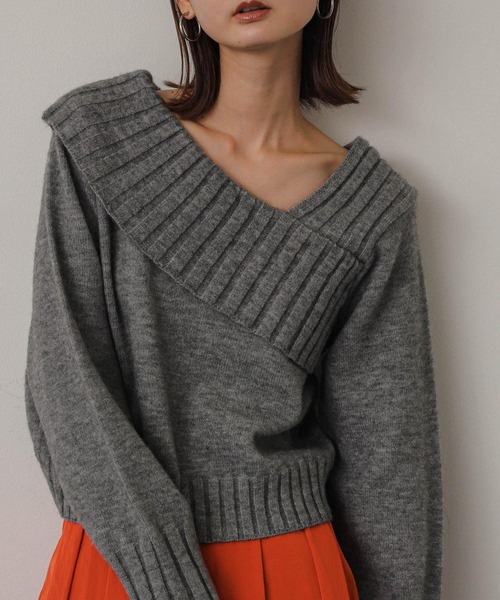 SENSE OF PLACE by URBAN RESEARCH（センスオブプレイスバイアーバンリサーチ）の「アシンンメトリーオフショルリブニット（ニット/セーター・レディース・ブラック/アイボリー/グレー・ONE）」の3枚目の写真