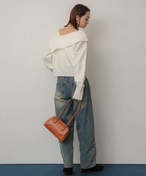 SENSE OF PLACE by URBAN RESEARCH（センスオブプレイスバイアーバンリサーチ）の「アシンンメトリーオフショルリブニット（ニット/セーター・レディース・ブラック/アイボリー/グレー・ONE）」の6枚目の写真