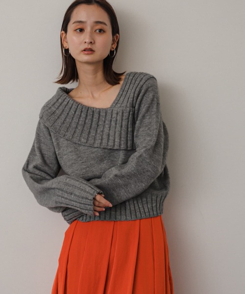 SENSE OF PLACE by URBAN RESEARCH（センスオブプレイスバイアーバンリサーチ）の「アシンンメトリーオフショルリブニット（ニット/セーター・レディース・ブラック/アイボリー/グレー・ONE）」の11枚目の写真