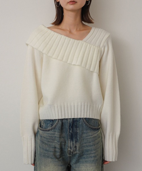 SENSE OF PLACE by URBAN RESEARCH（センスオブプレイスバイアーバンリサーチ）の「アシンンメトリーオフショルリブニット（ニット/セーター・レディース・ブラック/アイボリー/グレー・ONE）」の15枚目の写真
