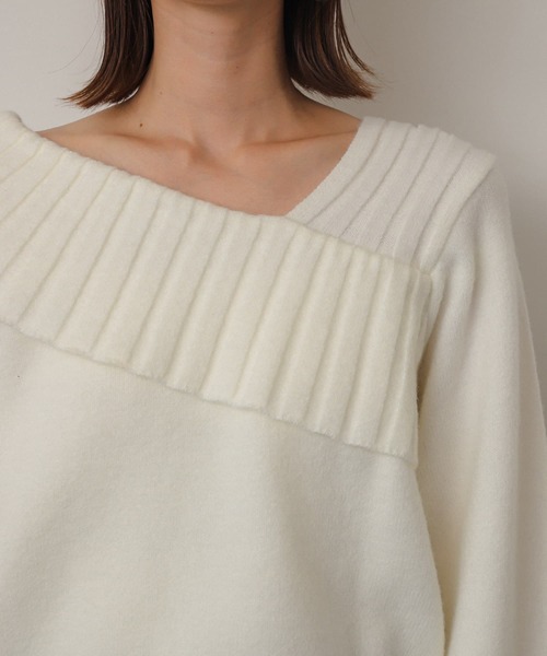 SENSE OF PLACE by URBAN RESEARCH（センスオブプレイスバイアーバンリサーチ）の「アシンンメトリーオフショルリブニット（ニット/セーター・レディース・ブラック/アイボリー/グレー・ONE）」の18枚目の写真