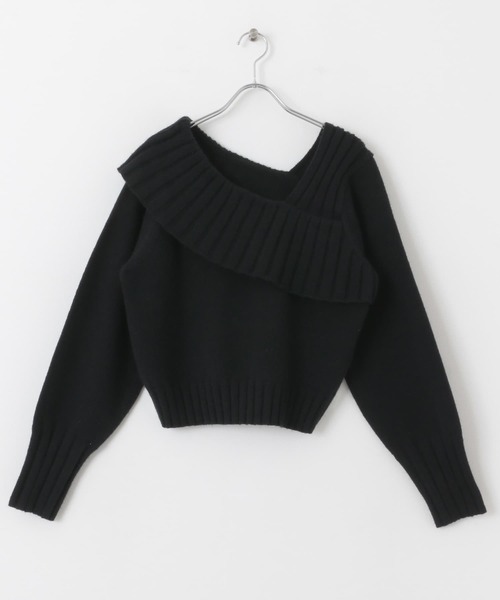 SENSE OF PLACE by URBAN RESEARCH（センスオブプレイスバイアーバンリサーチ）の「アシンンメトリーオフショルリブニット（ニット/セーター・レディース・ブラック/アイボリー/グレー・ONE）」の20枚目の写真
