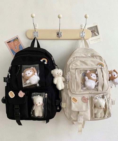 shopnikoniko（ショップニコニコ）の「痛バ リュック 痛バッグ  推し活 大容量 クリアポケット付き リュックサック（バックパック/リュック・レディース・ブラック/ホワイト・フリー）」の3枚目の写真