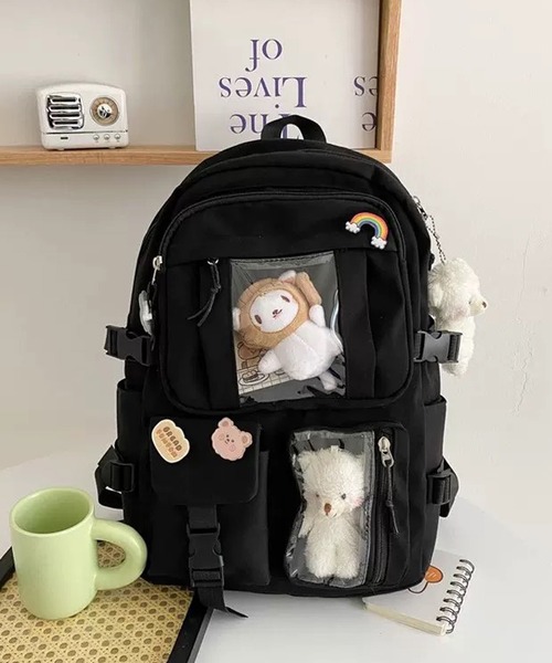 shopnikoniko（ショップニコニコ）の「痛バ リュック 痛バッグ  推し活 大容量 クリアポケット付き リュックサック（バックパック/リュック・レディース・ブラック/ホワイト・フリー）」の5枚目の写真