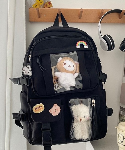 shopnikoniko（ショップニコニコ）の「痛バ リュック 痛バッグ  推し活 大容量 クリアポケット付き リュックサック（バックパック/リュック・レディース・ブラック/ホワイト・フリー）」の4枚目の写真