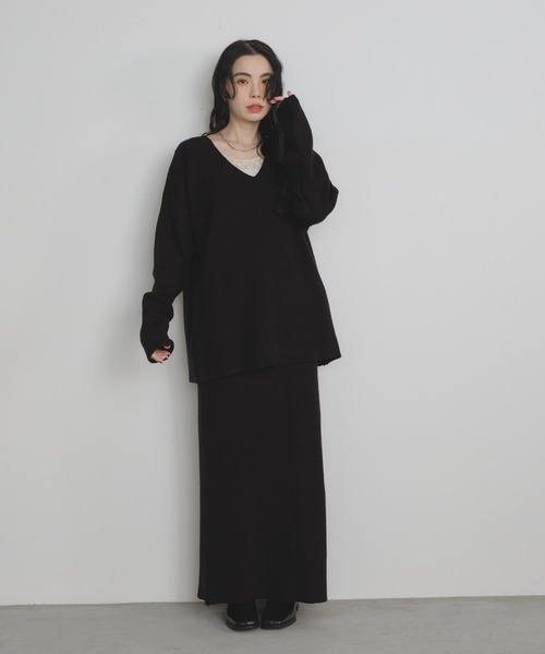 セール】オーバーVネックニットセットアップ（アンサンブル）｜Shelly