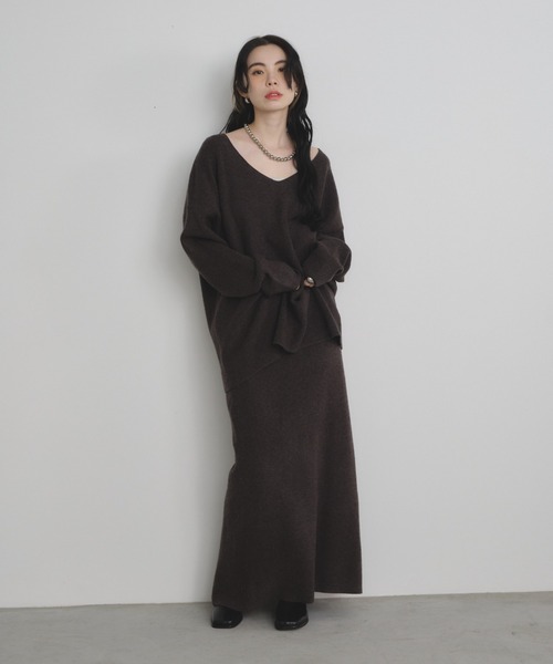 オーバーVネックニットセットアップ（アンサンブル）｜Shelly island