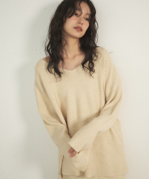 オーバーVネックニットセットアップ（アンサンブル）｜Shelly island