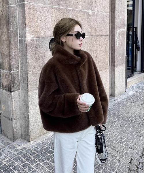 セール】WEGO/【大人気】スタンドカラーふわもこフェイクファー