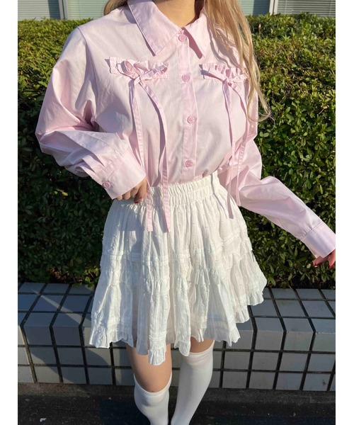 PHILLY（フィリー）の「【PHILLY】フリルリボンブラウス（シャツ/ブラウス・レディース・チャコールグレー/ピンク/ホワイト・FREE）」の12枚目の写真