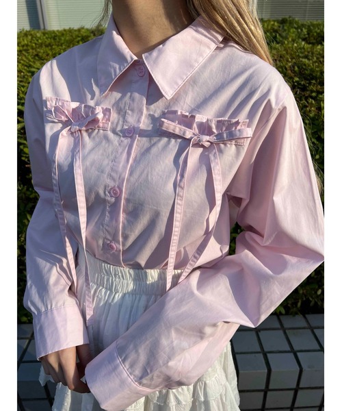 PHILLY（フィリー）の「【PHILLY】フリルリボンブラウス（シャツ/ブラウス・レディース・チャコールグレー/ピンク/ホワイト・FREE）」の15枚目の写真