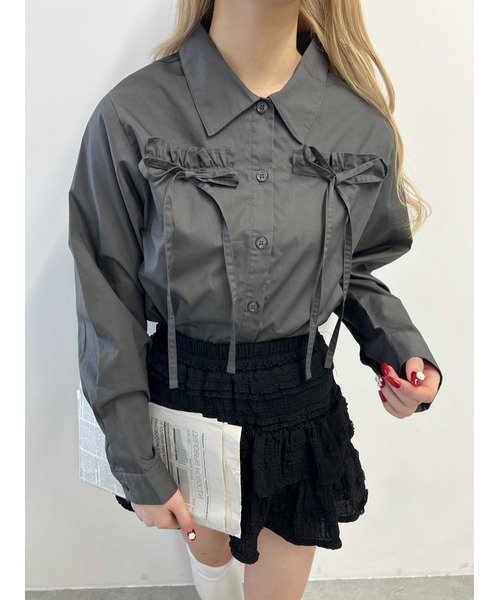 PHILLY（フィリー）の「【PHILLY】フリルリボンブラウス（シャツ/ブラウス・レディース・チャコールグレー/ピンク/ホワイト・FREE）」の20枚目の写真