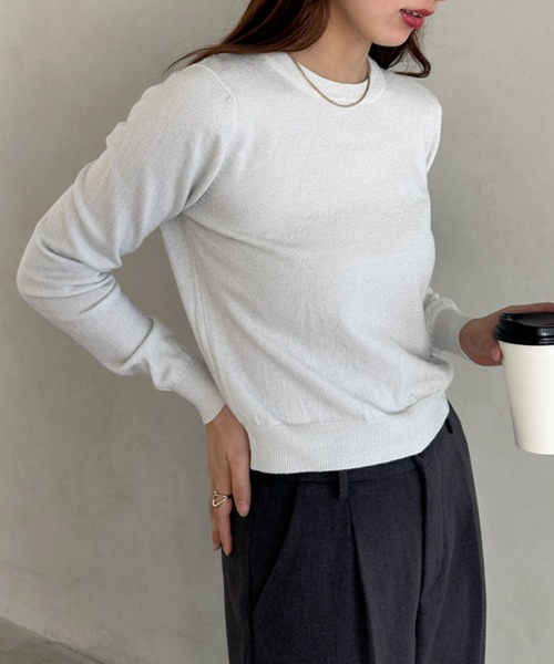 MYMOOD.(マイムード)の「シンプルラメ混 薄手ニットクルーネックトップス(Tシャツ/カットソー・レディース・レッド/ホワイト/ブラック/アイボリー・FREE)」の6枚目の写真