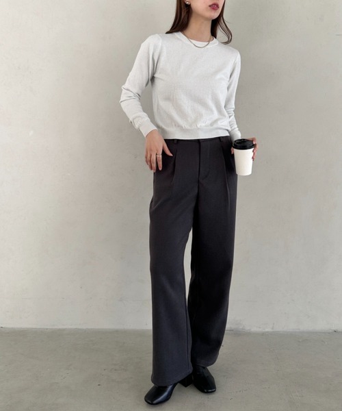 MYMOOD.(マイムード)の「シンプルラメ混 薄手ニットクルーネックトップス(Tシャツ/カットソー・レディース・レッド/ホワイト/ブラック/アイボリー・FREE)」の9枚目の写真