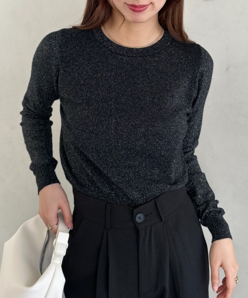 MYMOOD.(マイムード)の「シンプルラメ混 薄手ニットクルーネックトップス(Tシャツ/カットソー・レディース・レッド/ホワイト/ブラック/アイボリー・FREE)」の21枚目の写真