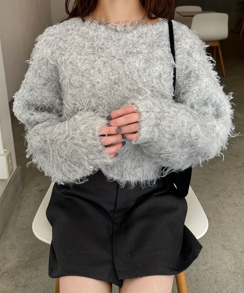 LE MORE(リモア)の「ミックスシャギーニットプルオーバー(ニット/セーター・レディース・ピンク/ライトグレー/チャコール・FREE)」の2枚目の写真