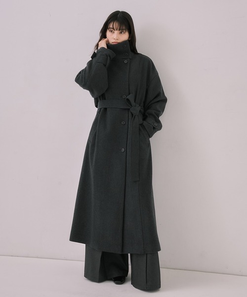 スタンドカラーロングコート｜保温/撥水/静電気防止/ウール100%ベルト付き 大人気コート再登場！】スタンドカラーロングコート｜オフィス
