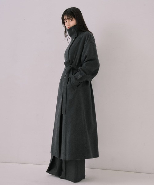 UNITED TOKYO（ユナイテッドトウキョウ）の「【残りわずか！】スタンドカラーロングコート｜オフィスカジュアル/オケージョン/保温/撥水/静電気防止/ウール100%/冬服（ステンカラーコート・レディース・ブラック/マルチ/ブラウン/ネイビー/グレー・1/2）」の17枚目の写真