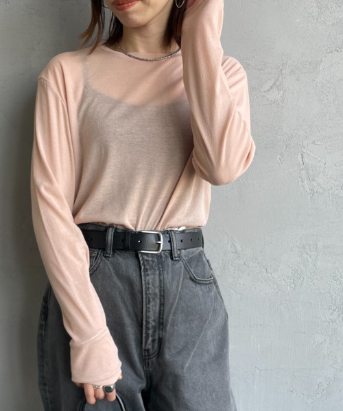 JEANS FACTORY Clothes（ジーンズファクトリークローズ）の「[Jeans Factory Clothes/ジーンズファクトリークローズ] クルーネック ロングスリーブシアーカットソー（Tシャツ/カットソー・レディース・オフホワイト/ブラック/ピンク/オレンジ/ブラウン/チャコールグレー/サックスブルー・F）」の6枚目の写真