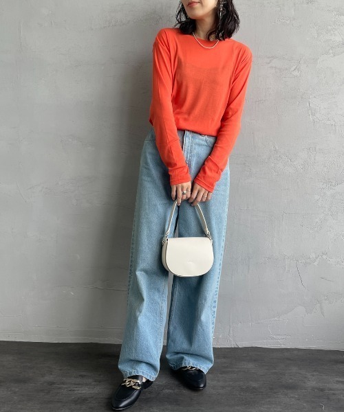 JEANS FACTORY Clothes（ジーンズファクトリークローズ）の「[Jeans Factory Clothes/ジーンズファクトリークローズ] クルーネック ロングスリーブシアーカットソー（Tシャツ/カットソー・レディース・オフホワイト/ブラック/ピンク/オレンジ/ブラウン/チャコールグレー/サックスブルー・F）」の10枚目の写真