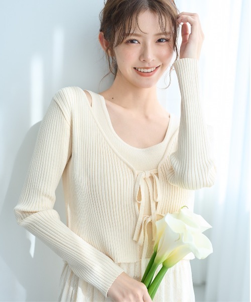 リボンカーデ×タンクSET 315445（ニット/セーター）｜mysty woman（ミスティウーマン）