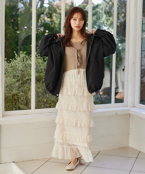 mysty woman（ミスティウーマン）の「リボンカーデ×タンクSET  315445（ニット/セーター・レディース・グレイッシュベージュ/ピンク/オフホワイト/ブラック・FREE）」の14枚目の写真