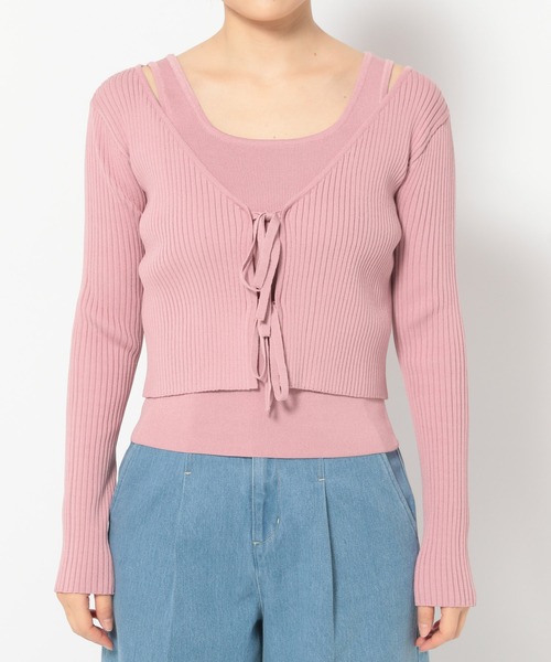 mysty woman（ミスティウーマン）の「リボンカーデ×タンクSET  315445（ニット/セーター・レディース・グレイッシュベージュ/ピンク/オフホワイト/ブラック・FREE）」の20枚目の写真