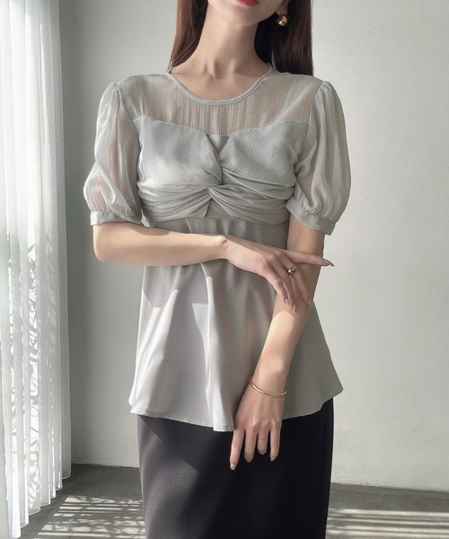 セール】シアードッキングペプラムトップス（Tシャツ/カットソー