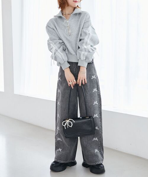 MAJESTIC LEGON（マジェスティックレゴン）の「リボンビジューデニムパンツ（デニムパンツ・レディース・グレー系その他/ブルー系その他3/グレー/サックスブルー/ピンク/ネイビー・SMALL/LARGE/MEDIUM）」の22枚目の写真