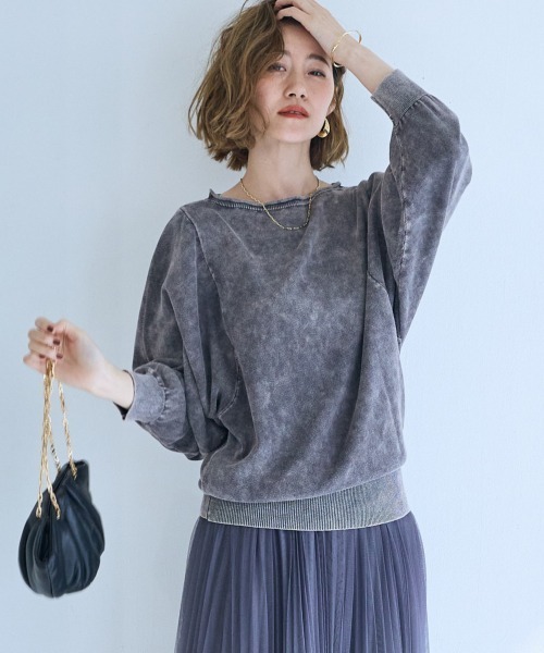 SMILE LAND（スマイルランド）の「＜大きいサイズ＞綿混ドルマンスリーブビンテージ風ニットプルオーバー【OtonaSMILE】（ニット/セーター・レディース・ブラック系/パープル系・L/LL/3L/4L/5L）」の2枚目の写真