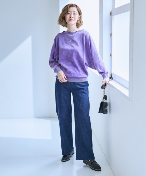 SMILE LAND（スマイルランド）の「＜大きいサイズ＞綿混ドルマンスリーブビンテージ風ニットプルオーバー【OtonaSMILE】（ニット/セーター・レディース・ブラック系/パープル系・L/LL/3L/4L/5L）」の4枚目の写真