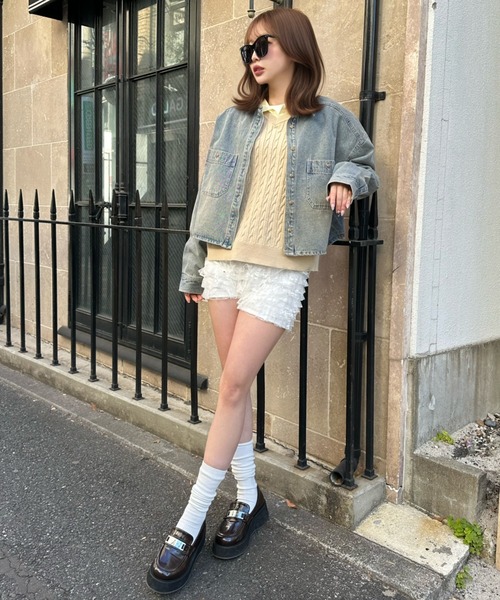 RAY CASSIN(レイカズン)の「【襟取り外し可】襟付ルーズケーブルVネックニット(ニット/セーター・レディース・アイボリー/ブルー系その他2/ベージュ/ネイビー・FREE)」の19枚目の写真