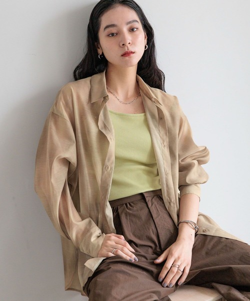 LOWRYS FARM(ローリーズファーム)の「シアーシャツLS* 231459(シャツ/ブラウス・レディース・ブルー/イエロー/グリーン系その他/ピンク/その他/アイボリー/グリーン/チャコールグレー/その他5・LONG/SHORT)」の9枚目の写真