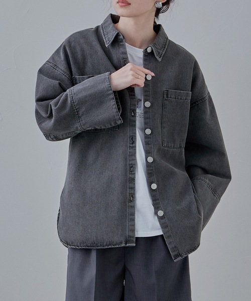 シールームリン Wideカフスdenim シャツジャケット ウォッシュグレー