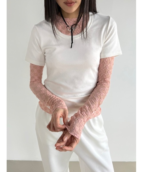 Didot.showroom（ディドット ショールーム）の「【DIDOT.】フラワーレースシアーメロウTEE（Tシャツ/カットソー・レディース・クリーム/チャコール/インディゴブルー/ホワイト/ピンク・FREE）」の5枚目の写真