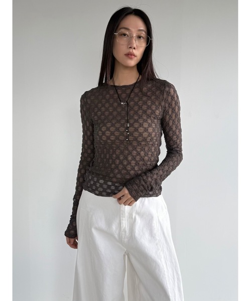Didot.showroom（ディドット ショールーム）の「【DIDOT.】フラワーレースシアーメロウTEE（Tシャツ/カットソー・レディース・クリーム/チャコール/インディゴブルー/ホワイト/ピンク・FREE）」の2枚目の写真