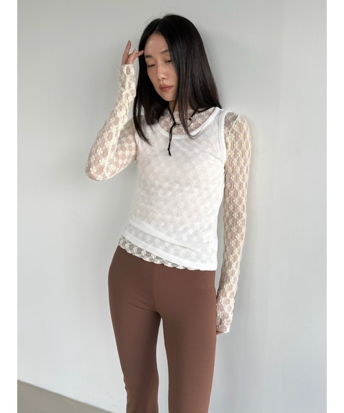 Didot.showroom（ディドット ショールーム）の「【DIDOT.】フラワーレースシアーメロウTEE（Tシャツ/カットソー・レディース・クリーム/チャコール/インディゴブルー/ホワイト/ピンク・FREE）」の3枚目の写真