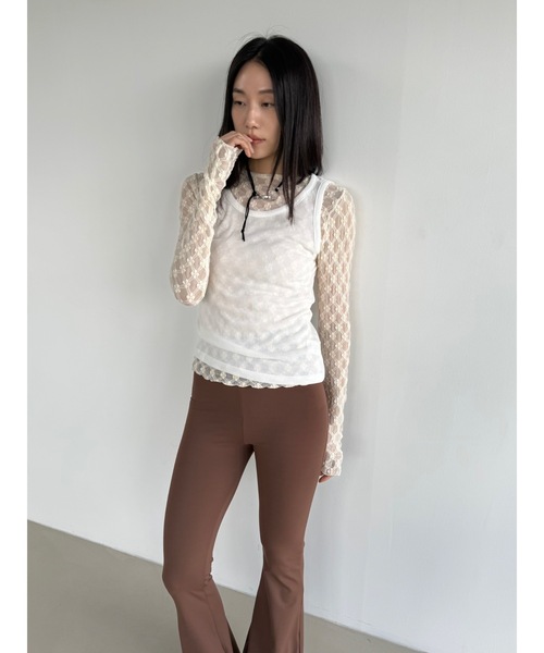 Didot.showroom（ディドット ショールーム）の「【DIDOT.】フラワーレースシアーメロウTEE（Tシャツ/カットソー・レディース・クリーム/チャコール/インディゴブルー/ホワイト/ピンク・FREE）」の19枚目の写真