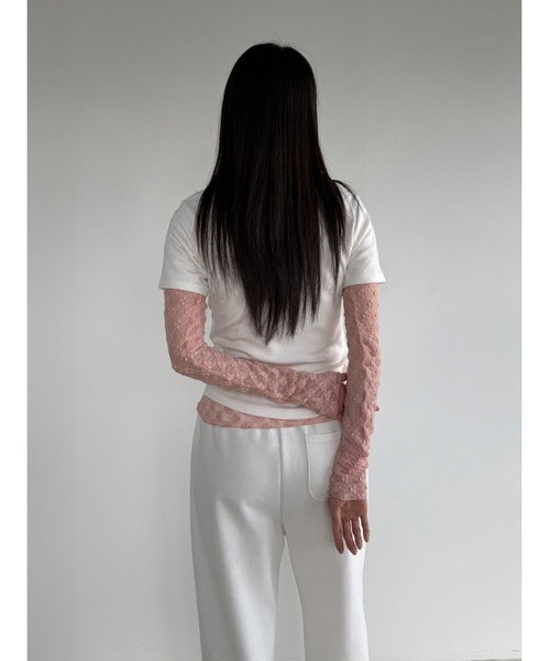 Didot.showroom（ディドット ショールーム）の「【DIDOT.】フラワーレースシアーメロウTEE（Tシャツ/カットソー・レディース・クリーム/チャコール/インディゴブルー/ホワイト/ピンク・FREE）」の13枚目の写真