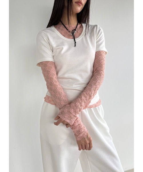 Didot.showroom（ディドット ショールーム）の「【DIDOT.】フラワーレースシアーメロウTEE（Tシャツ/カットソー・レディース・クリーム/チャコール/インディゴブルー/ホワイト/ピンク・FREE）」の11枚目の写真