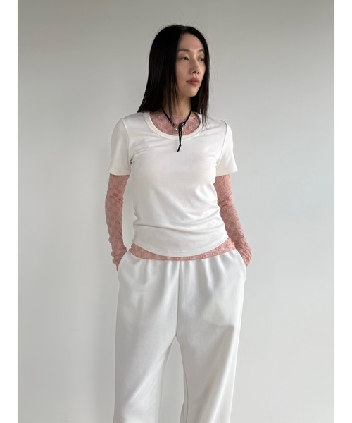 Didot.showroom（ディドット ショールーム）の「【DIDOT.】フラワーレースシアーメロウTEE（Tシャツ/カットソー・レディース・クリーム/チャコール/インディゴブルー/ホワイト/ピンク・FREE）」の14枚目の写真
