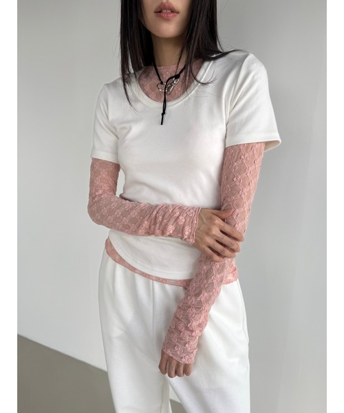 Didot.showroom（ディドット ショールーム）の「【DIDOT.】フラワーレースシアーメロウTEE（Tシャツ/カットソー・レディース・クリーム/チャコール/インディゴブルー/ホワイト/ピンク・FREE）」の10枚目の写真